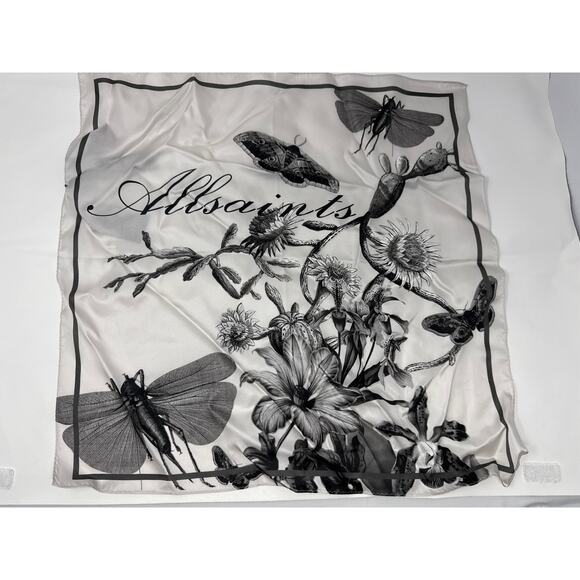 Brand New AllSaints Sanibal Placement Bandana 100% Silk Chalk White